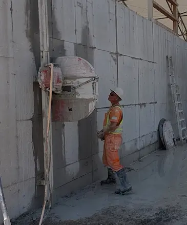 Close up of a saw cutting into a wall